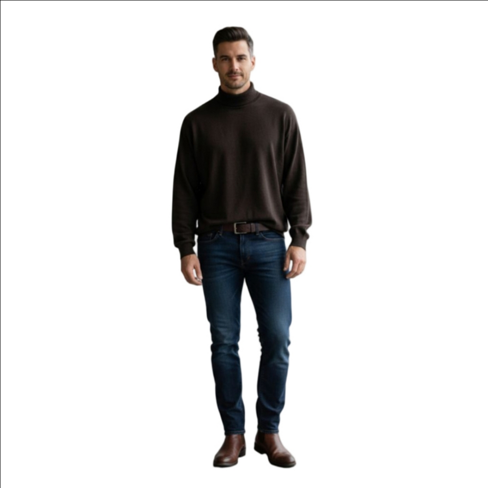 Men's Raffi Linea Uomo Brown 100% Italy Merino Wool Turtleneck Sweater XL